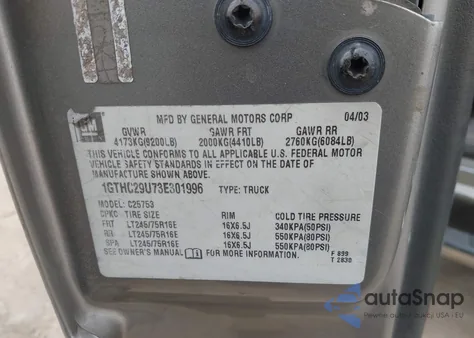 2003 GMC Sierra 2500Hd Sle z USA, uszkodzony, nr VIN 1GTHC29U73E301996